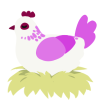 A white and orchid chicken with a neck-speckle pattern