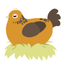 A orange and bark chicken with a neck-speckle pattern