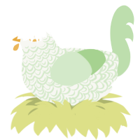 A white and gluppy chicken with a double-lace pattern