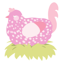 A pink and rose chicken with a speckle pattern