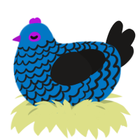 A sapphire and sable chicken with a lace pattern