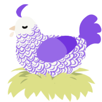 A white and blurple chicken with a double-lace pattern