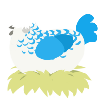A white and sky chicken with a half-lace pattern
