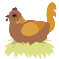 A brown and orange chicken with a neck-speckle pattern