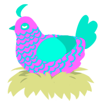 A lavender and turquoise chicken with a lace pattern