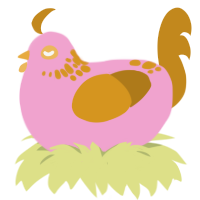 A pink and ochre chicken with a neck-speckle pattern