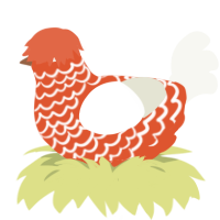 A vermilion and white chicken with a lace pattern