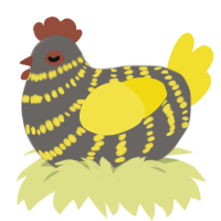 A grey and yellow chicken with a bar pattern