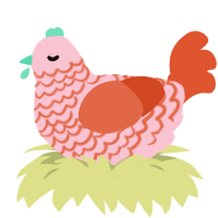 A rose and vermilion chicken with a lace pattern