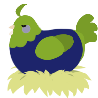 WEIRD NEW YEARS BABY, a navy and chartreuse chicken with a head pattern