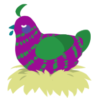 Grape Juice, a plum and viridian chicken with a bar pattern