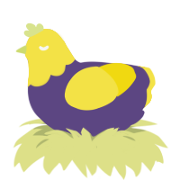 A overcast and yellow chicken with a head pattern