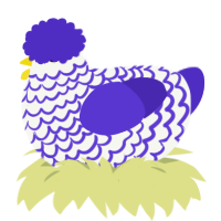 Itza, a white and indigo chicken with a lace pattern