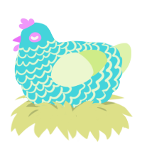 A aqua and apple chicken with a lace pattern