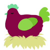 Sigurd, a maroon and grass chicken