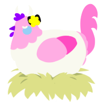 Phantasia, a white and pink chicken with a head pattern
