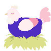 A indigo and rose chicken with a head pattern