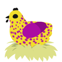 A yellow and plum chicken with a speckle pattern