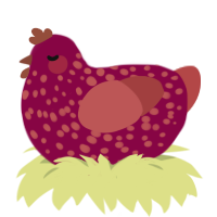 A maroon and red chicken with a speckle pattern