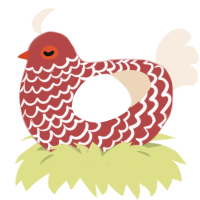 A red and cream chicken with a lace pattern