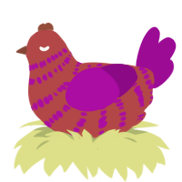 A red and plum chicken with a bar pattern
