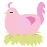 A rose and pink chicken with a speckle pattern