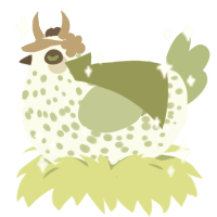 A apple and grass chicken with a speckle pattern