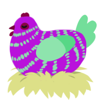 A amethyst and spring chicken with a bar pattern