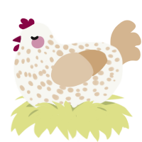 A white and beige chicken with a speckle pattern
