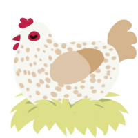 pending, a white and beige chicken with a speckle pattern