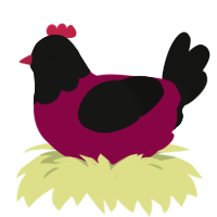 A maroon and black chicken with a head pattern