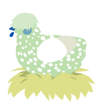 Green Grape, a gluppy and white chicken with a speckle pattern