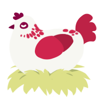 A white and rose chicken with a neck-speckle pattern