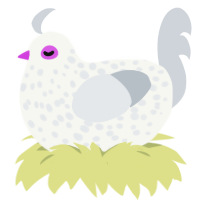 A white and mist chicken with a speckle pattern