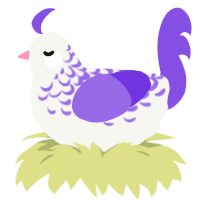 A white and blurple chicken with a half-lace pattern