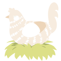 A cream chicken with a bar pattern