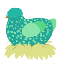 A turquoise and spring chicken with a speckle pattern