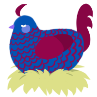 A ultramarine and maroon chicken with a lace pattern