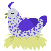 A mist and indigo chicken with a speckle pattern