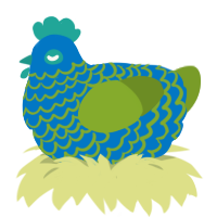 A sapphire and chartreuse chicken with a lace pattern