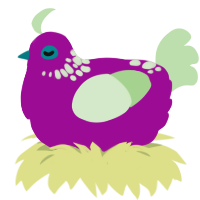 A plum and gluppy chicken with a neck-speckle pattern