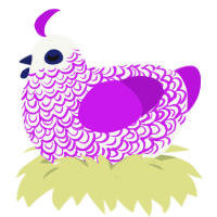 A white and amethyst chicken with a double-lace pattern