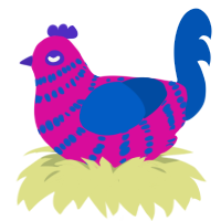 A fuchsia and ultramarine chicken with a bar pattern