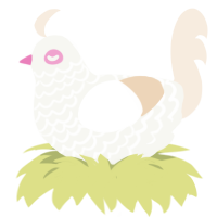 A white and cream chicken with a lace pattern