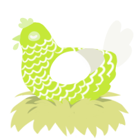 A lime and white chicken with a lace pattern