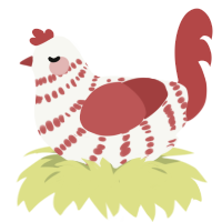 A white and red chicken with a bar pattern