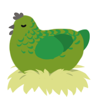 Guac, a chartreuse and viridian chicken with a half-lace pattern