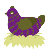A violet and olive chicken with a bar pattern