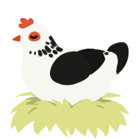 A white and sable chicken with a neck-speckle pattern
