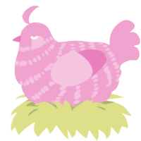 A pink chicken with a bar pattern